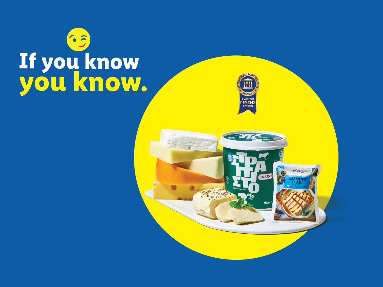 Various cheeses and dairy products on a blue background with text 'If you know you know.'