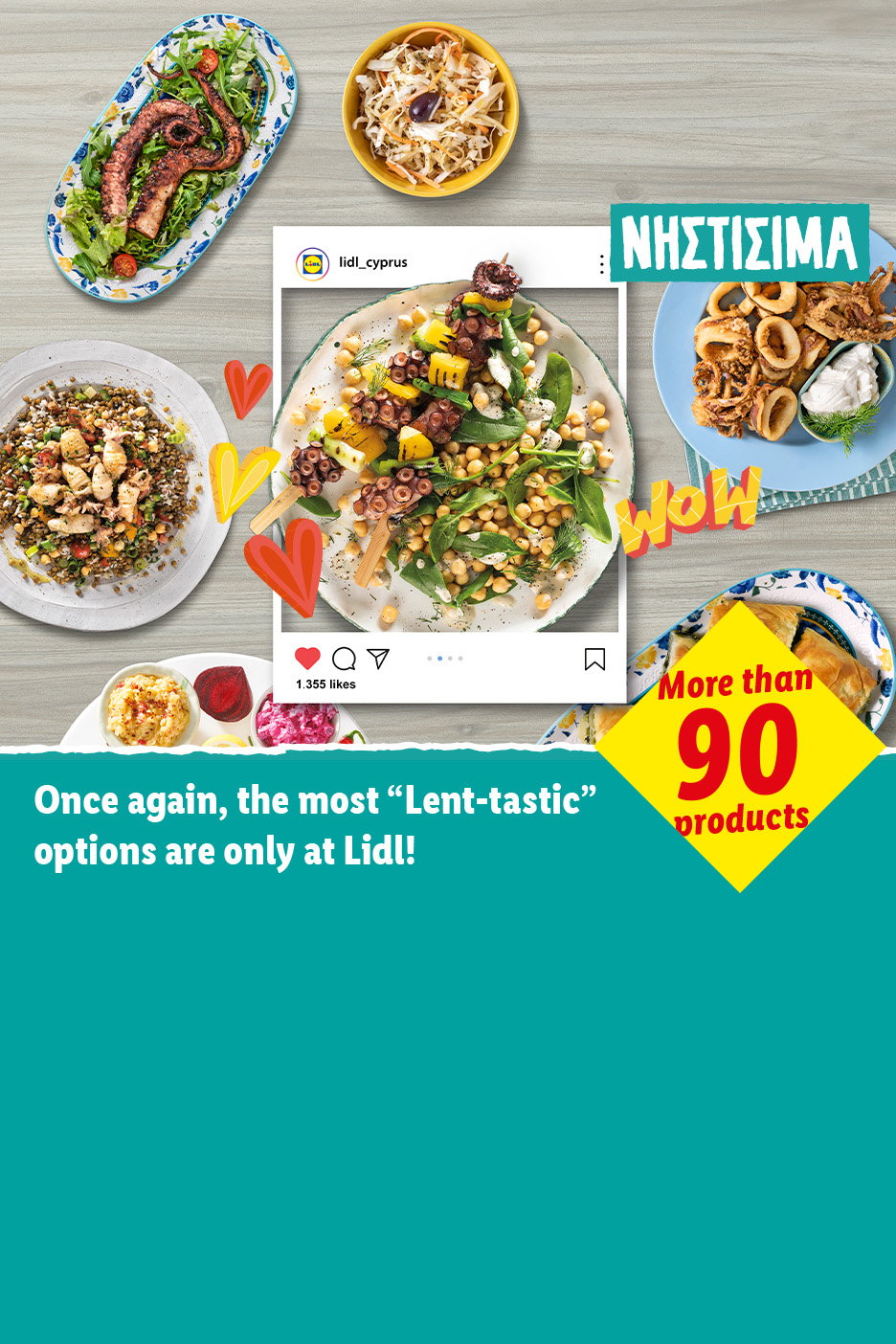 Lent-friendly dishes like octopus, calamari, and dips, with over 90 products available.