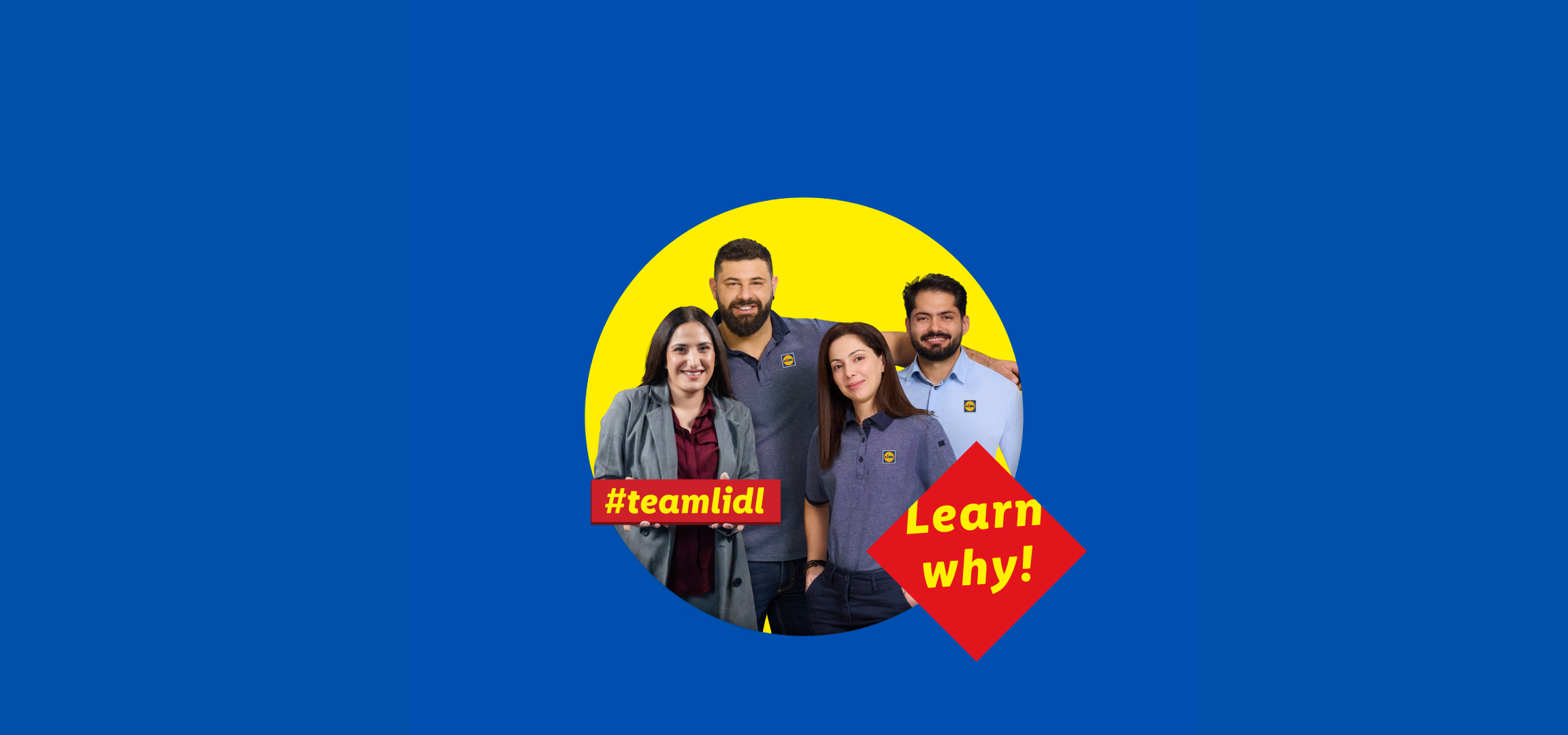 Group of smiling employees in uniform, with 'Top Employer' badges and text '#teamlidl Learn why!'