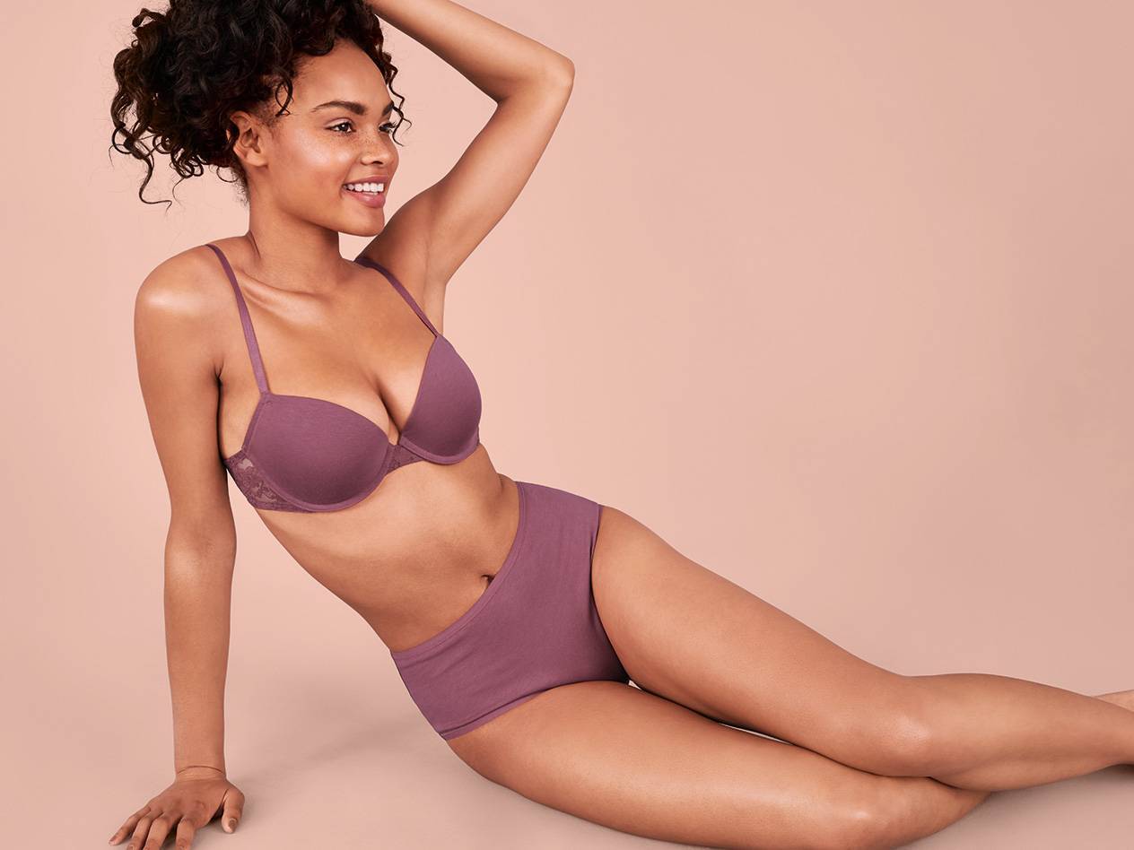 Purple bra and panties.