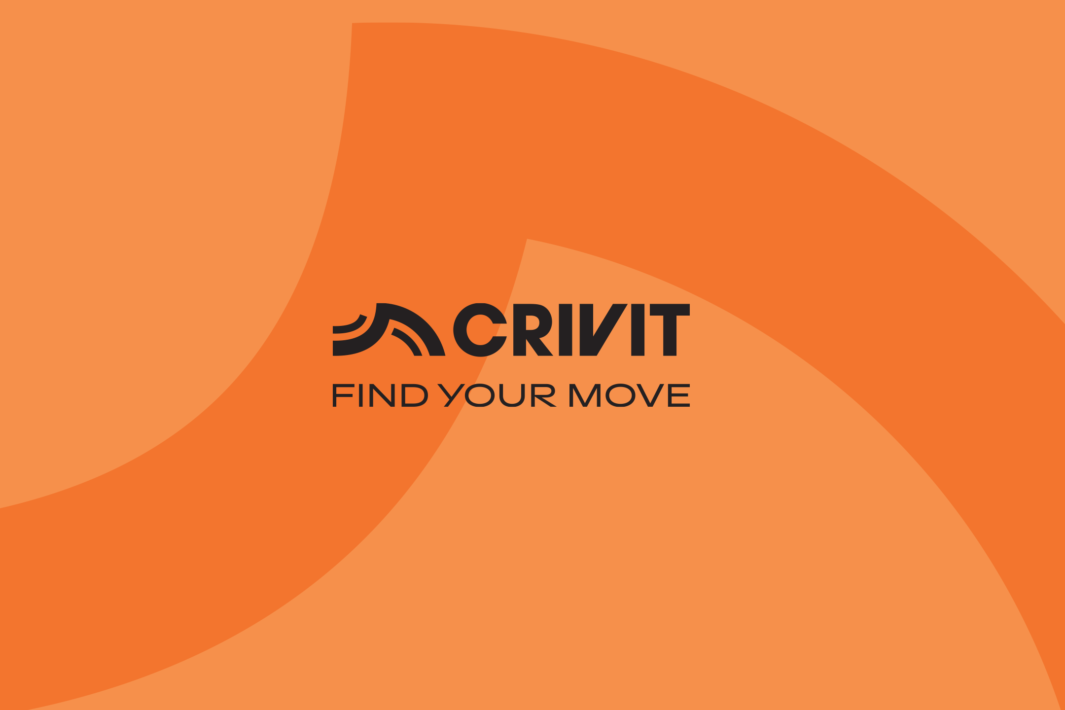 Πορτοκαλί φόντο με σκούρο γκρι λογότυπο και το κείμενο 'FIND YOUR MOVE'.